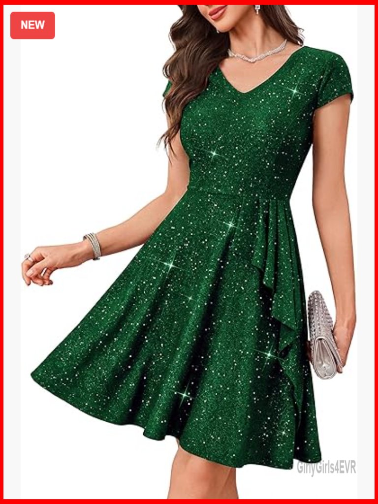 A-Line Sequin Cocktail Dress V-Neck Flutter Sleeve Prom Dress